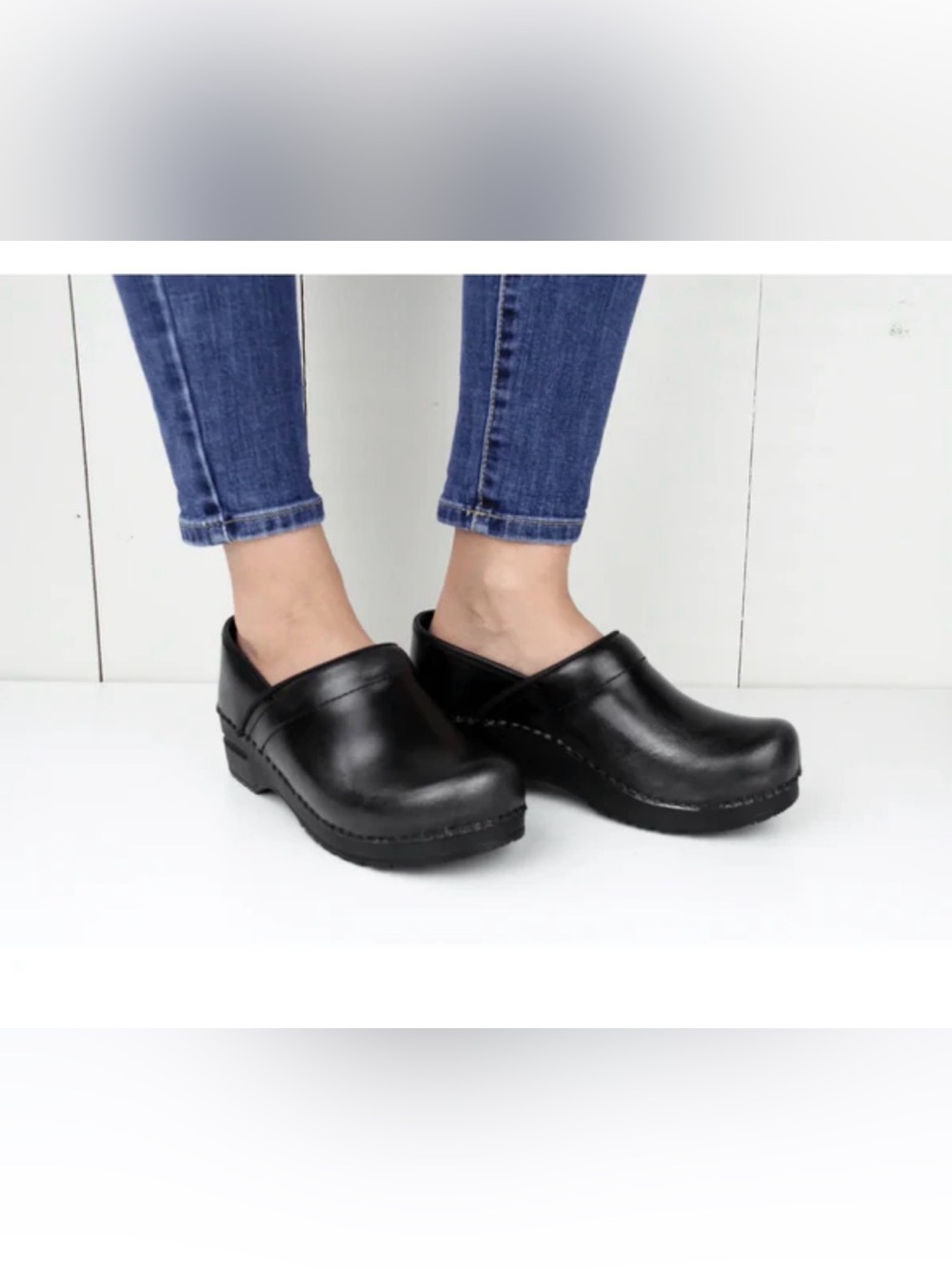 Sanita Black Leather Clogs